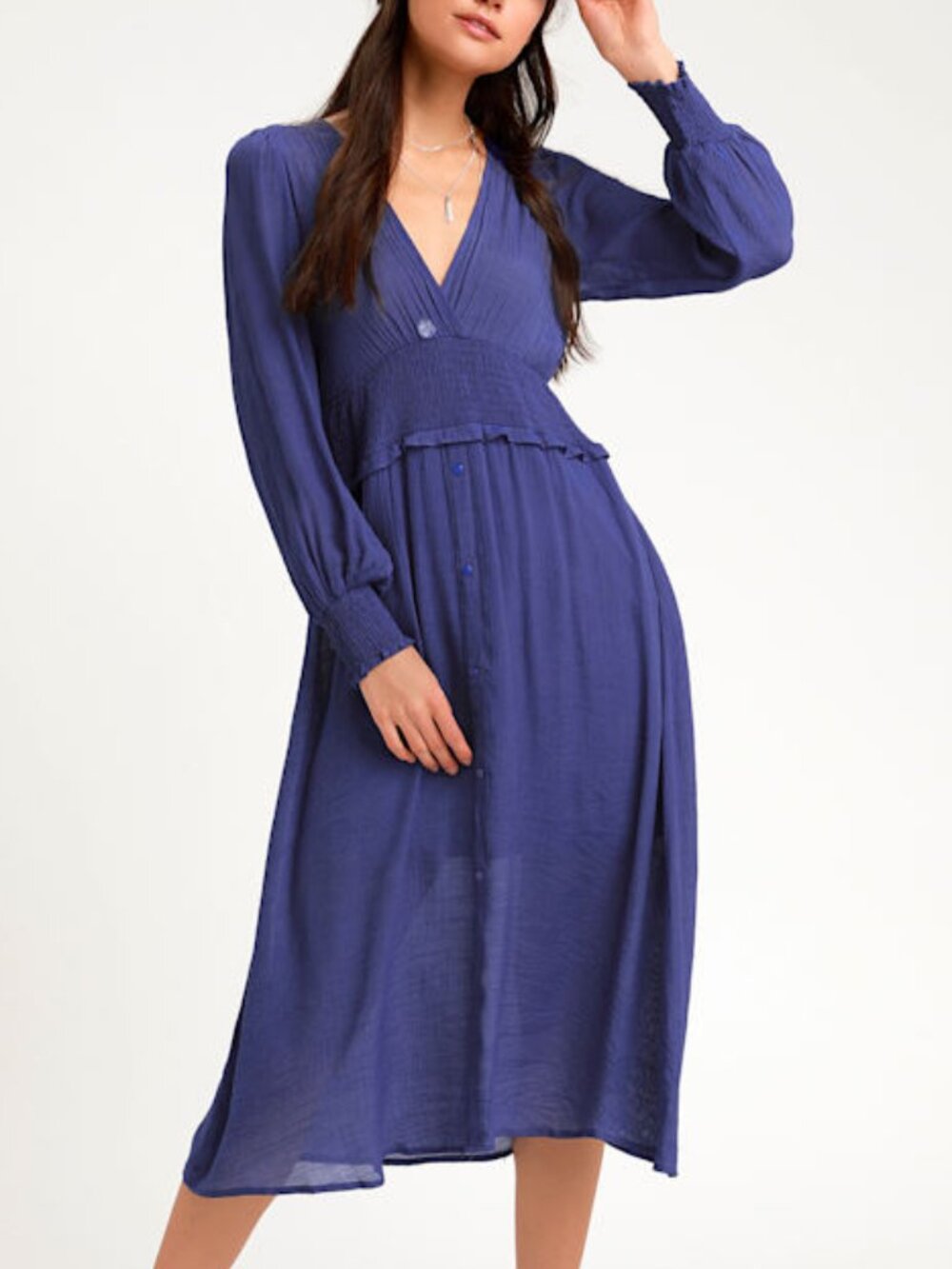 Lulus Go For It Royal Blue Long Sleeve Midi Dress - Size XS